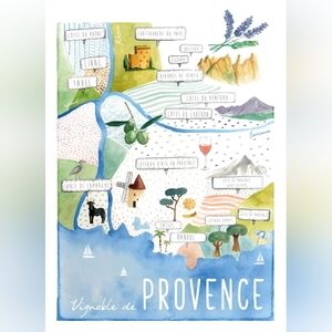 NWT Maison Lorrain 'Provence' Wine Map Linen Tea Towel